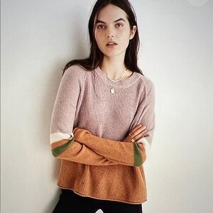 Madewell Striped Roll-Trim Waffle Pullover Sweater in Cotton-Merino Yarn